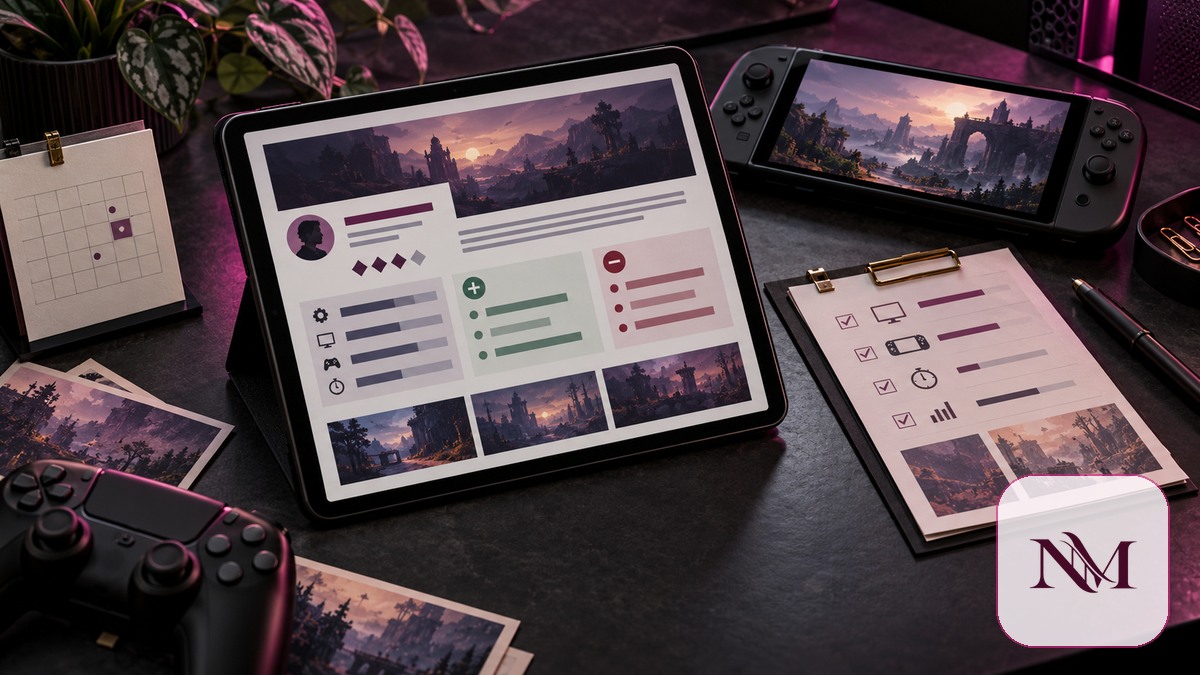 Review checklist beside a tablet and handheld game device, showing the evidence a reader should look for