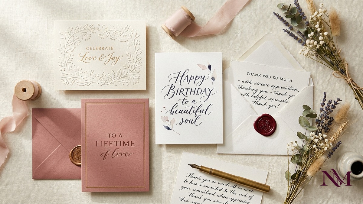 Occasion-based messages, birthday cards, milestone anniversary notes, and thank-you stationery