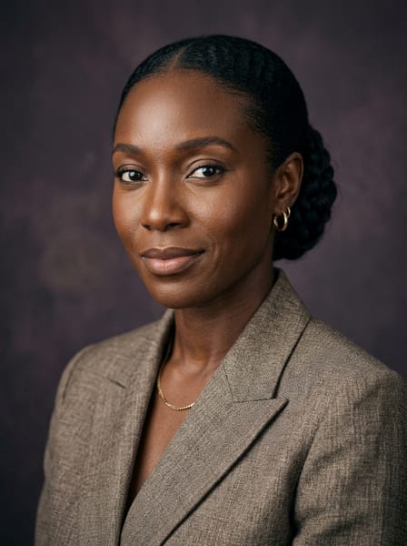 AI-generated editorial portrait of Sana Okafor, contributing writer for Fashion at NEWORLDSMAGAZINE